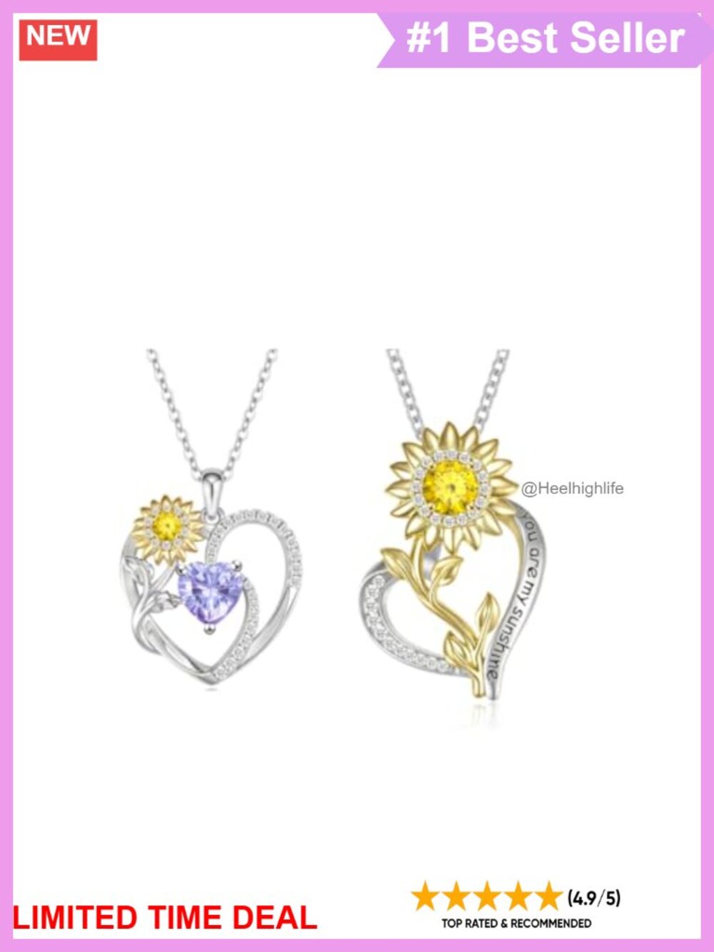 Alexandrite Heart Necklace Set 925 Sterling Silver 14K Gold Plated Sunflower